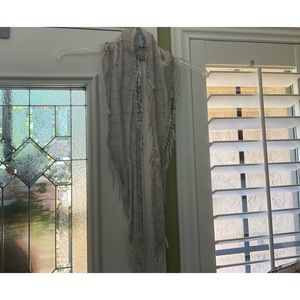 Platinum Gray/Silver Cotton Fringed Scarf or Kerchief